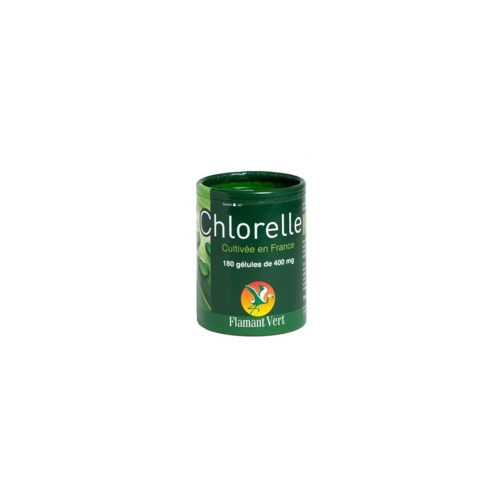 Boite abimée Chlorelle française 180 gélules de 400mg Flamant Vert