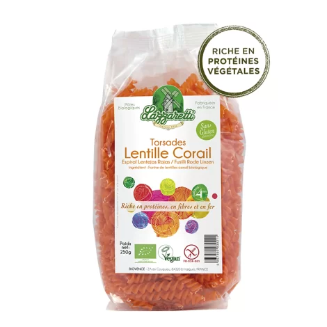 Pâtes torsades aux lentilles corail 250g Lazzaretti BIO