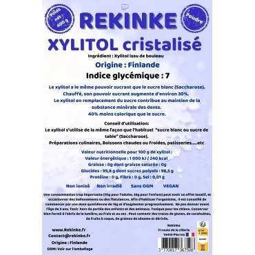 Xylitol cristallisé sucre de bouleau 400g REKINKE