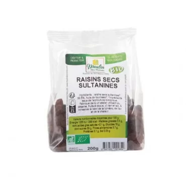 Raisins secs sultanines 200g Le Moulin des Moines BIO